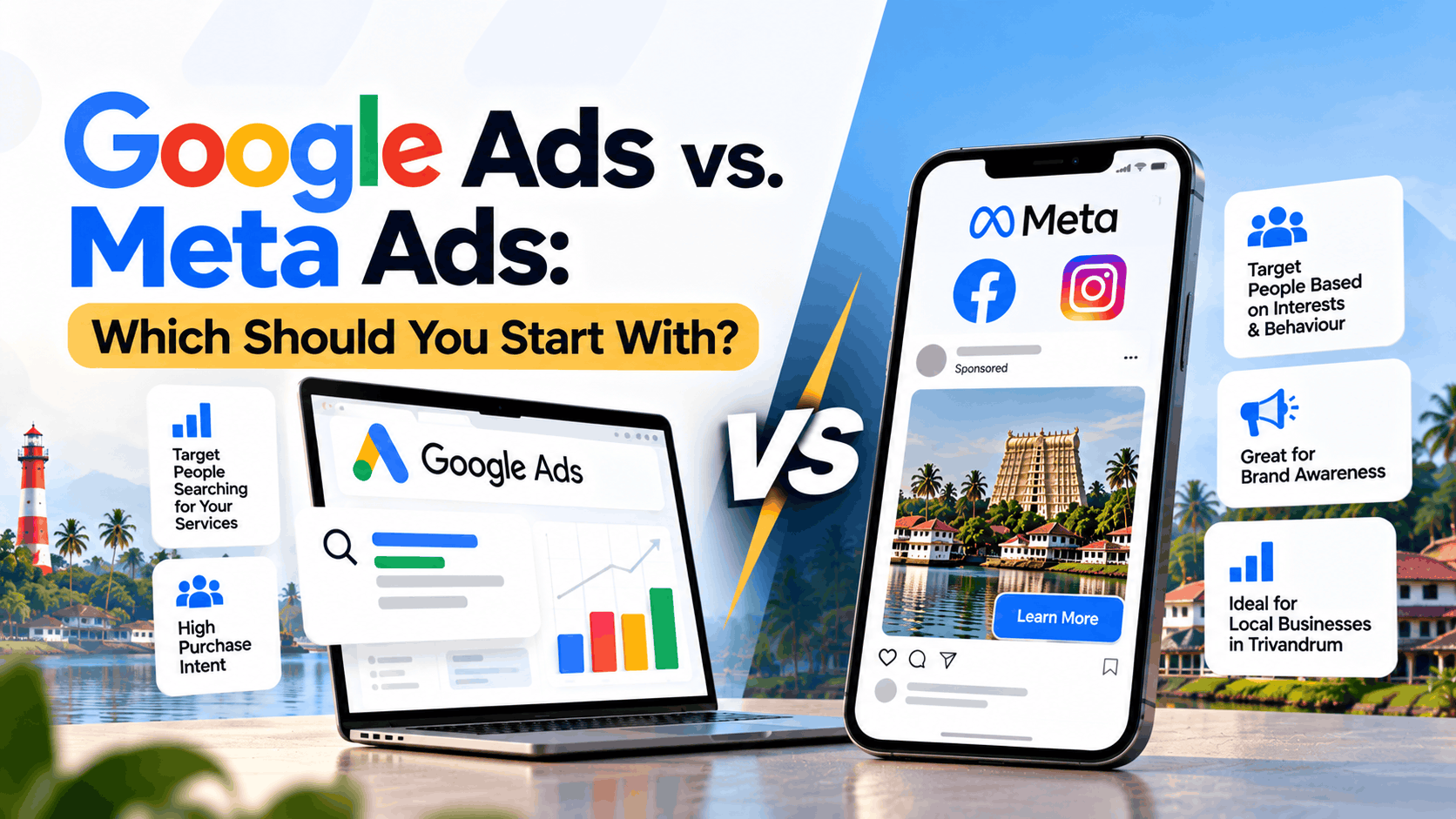 Google Ads versus Meta Ads comparison illustration
